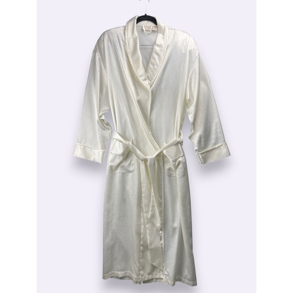 Vintage Victorias Secret Gold Label White Satin Robe Shawl Collar M/L‎